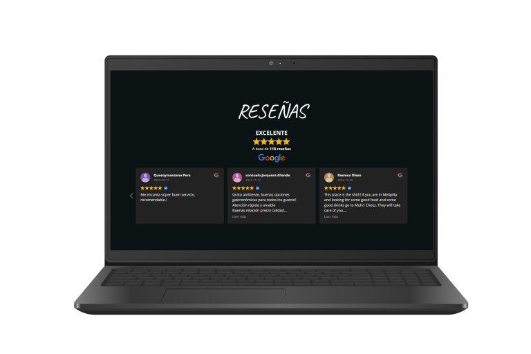 Página web para restaurante vista en un notebook, captura 2 de 4