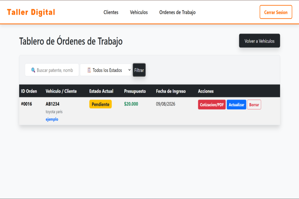 SaaS de gestión para taller mecánico, captura 3 de 3